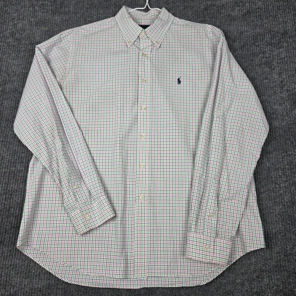 Ralph Lauren Mens XL Pink Green Navy Tattersall Check Button Down Shirt Cotton‎